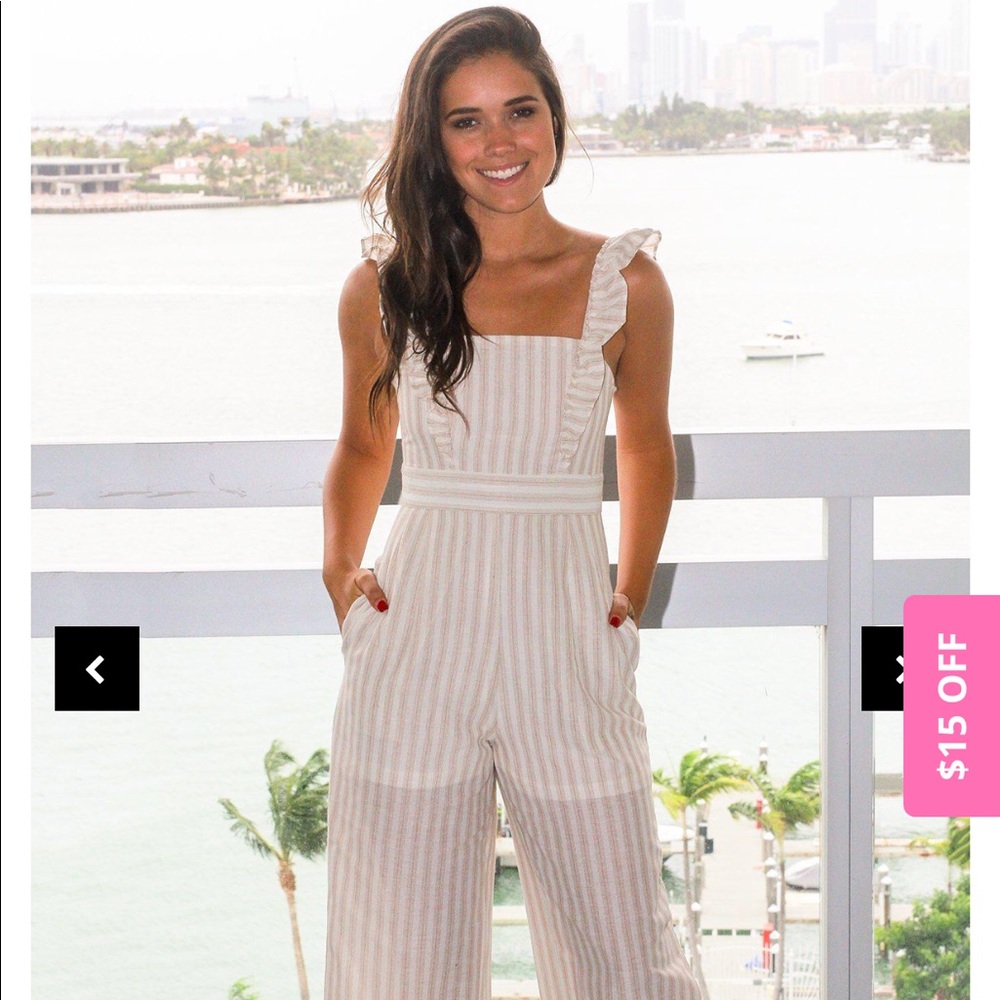 NWT M Taupe Striped Jumpsuit